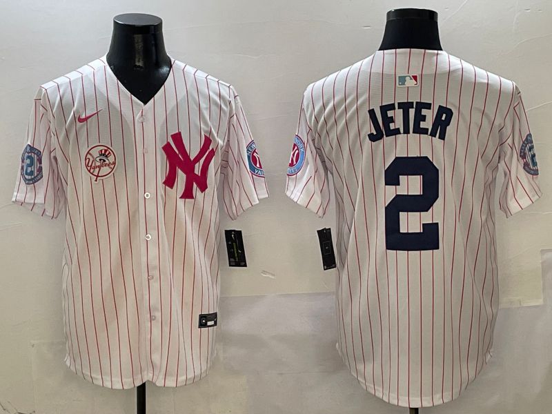 Men New York Yankees #2 Jeter White Stripe Jointly Name Nike 2025 MLB Jersey style 7->new york yankees->MLB Jersey